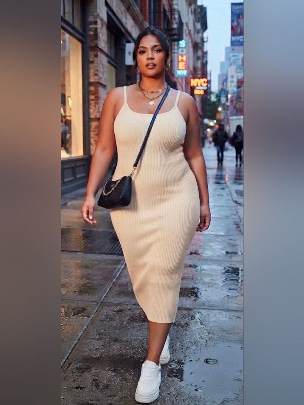 NWT H&M Adustable Strap Ribbed Bodycon Midi Dress - Cream Sz Xl